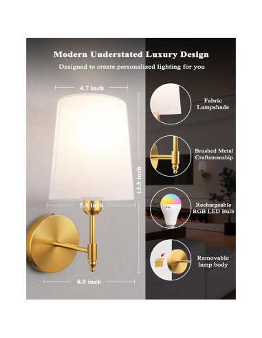 Juego de 2 Apliques de Pared Inalámbricos Ouyulong Dorado