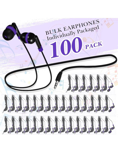 Auriculares con Cable Kanayu WAE1925 Morados 100 Piezas para Estudiantes