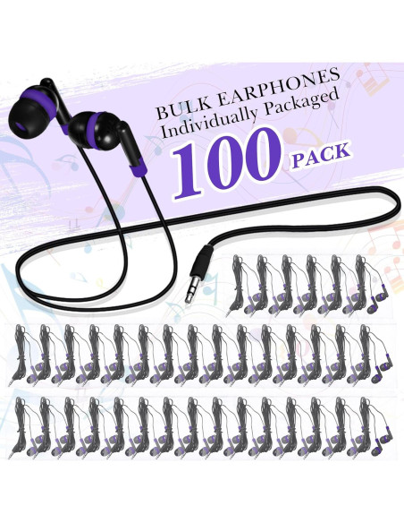 Auriculares con Cable Kanayu WAE1925 Morados 100 Piezas para Estudiantes
