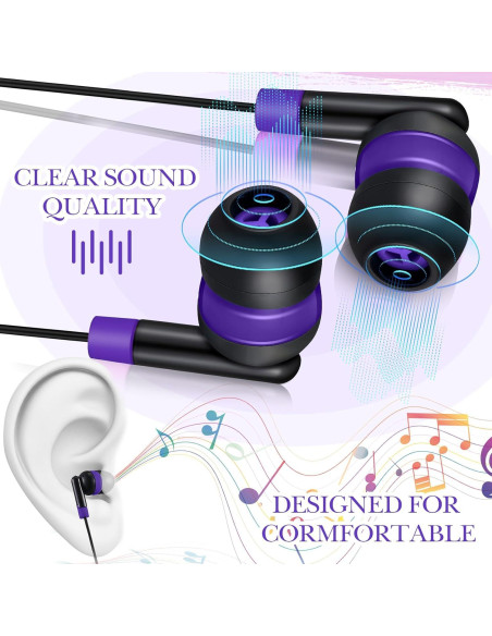 Auriculares con Cable Kanayu WAE1925 Morados 100 Piezas para Estudiantes