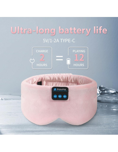 Máscara de Sueño Bluetooth SYPVRY Ajustable Rosa con Auriculares