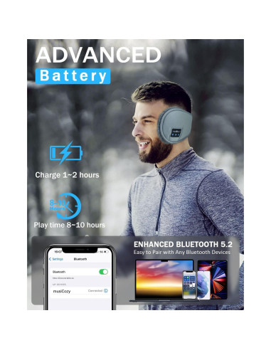 Auriculares Bluetooth MUSICOZY para Invierno - 10 Horas de Batería