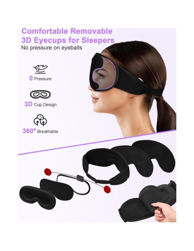 Máscara de Sueño Bluetooth ZRUHIG 3D Removible con Altavoces