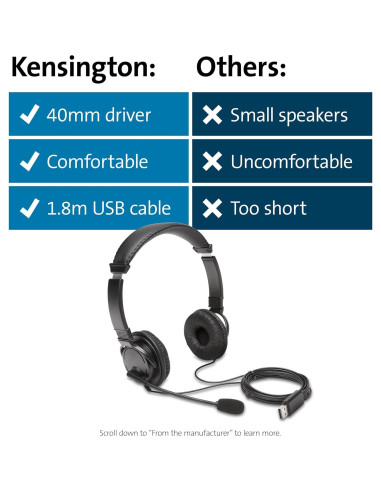 Auriculares Hi-Fi USB Kensington K97601WW con micrófono