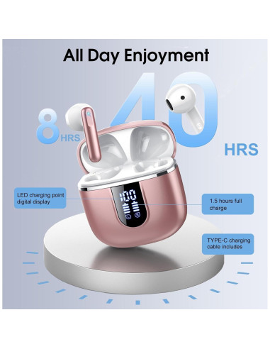 Auriculares Inalámbricos Cillso H97 Bluetooth 5.4 40H IP7 Rosa