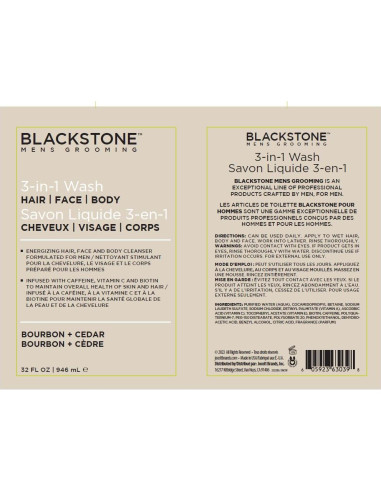 Blackstone Lavado 3 en 1 para Hombres - Bourbon y Cedro 946 ml