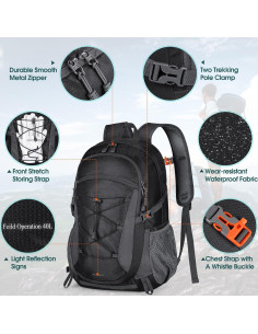 Mochila de Senderismo RAINSMORE 40L Impermeable Plegable Unisex 2