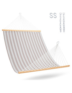 Hamaca Lazy Daze Doble Textilene 204 kg Rayas Beige y Blancas