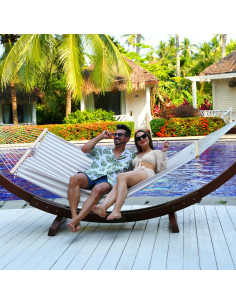 Hamaca Lazy Daze Doble Textilene 204 kg Rayas Beige y Blancas 2