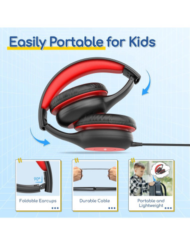 Auriculares EarFun K1 para Niños con Micrófono 85dB Negro Rojo