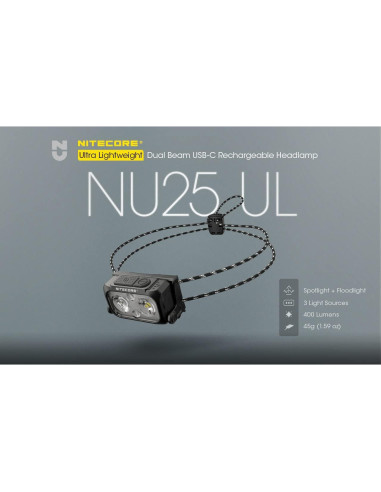 Linterna Frontal Nitecore NU25 400 Lúmenes Recargable USB-C