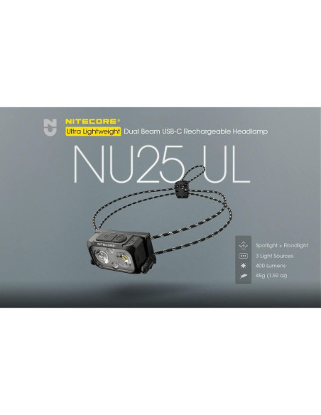 Linterna Frontal Nitecore NU25 400 Lúmenes Recargable USB-C