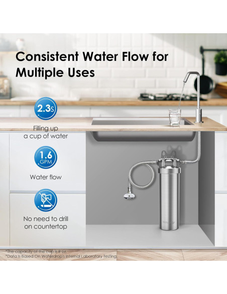 Filtro de Agua Bajo Fregadero Waterdrop WD-8008A Acero Inoxidable
