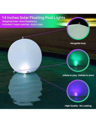 Luces Flotantes Solares HAPIKAY - Paquete de 2 Bolas 35.56 cm