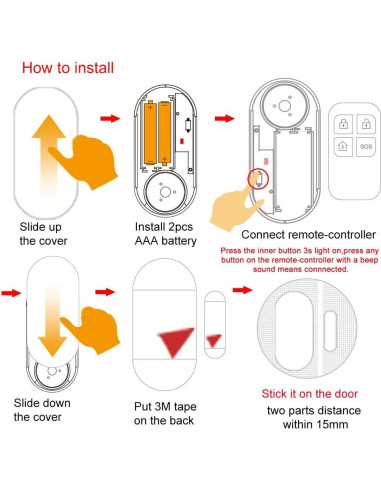 Alarma de Puerta Inalámbrica HENDUN 130dB con Control Remoto