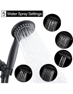 Cabezal de Ducha Briout 5 Modos Alta Presión Negro Mate 2