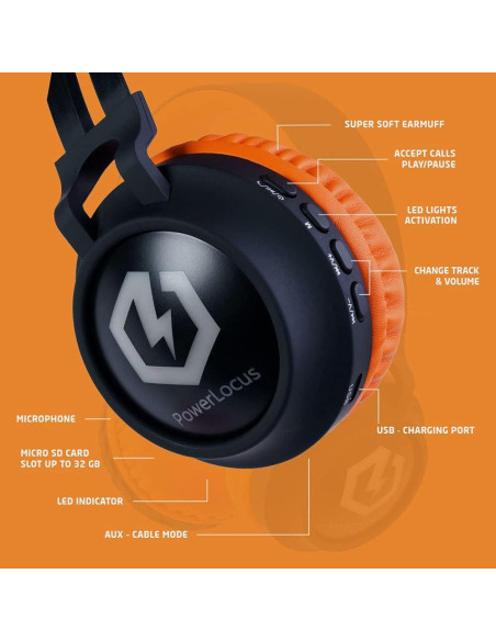 Auriculares Inalámbricos PowerLocus para Niños con Luz LED Auriculares Inalámbricos PowerLocus para Niños con Luz LED