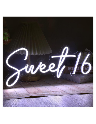 Luz de Neón LED SYLHOME Sweet 16 43x18.5 cm USB Blanco Frío