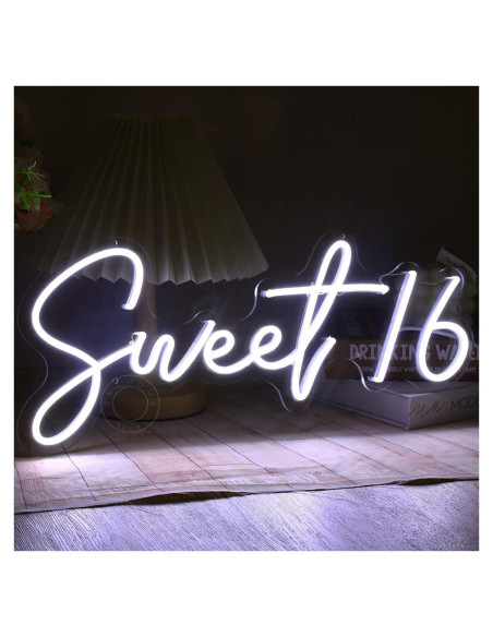 Luz de Neón LED SYLHOME Sweet 16 43x18.5 cm USB Blanco Frío Luz de Neón LED SYLHOME Sweet 16 43x18.5 cm USB Blanco Frío