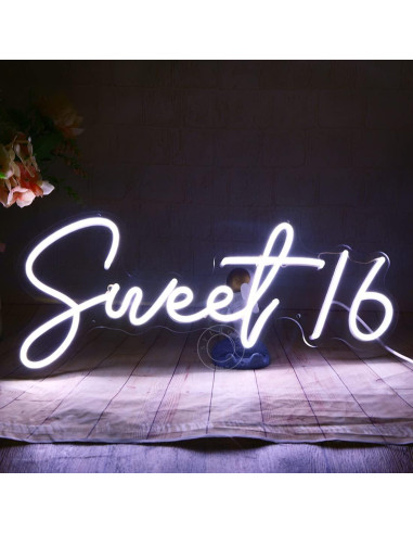 Luz de Neón LED SYLHOME Sweet 16 43x18.5 cm USB Blanco Frío