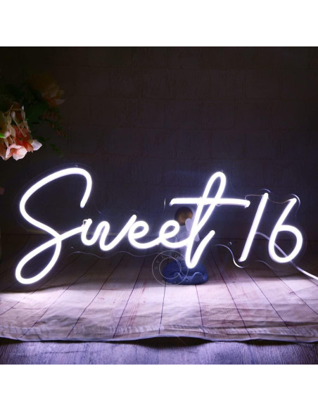 Luz de Neón LED SYLHOME Sweet 16 43x18.5 cm USB Blanco Frío Luz de Neón LED SYLHOME Sweet 16 43x18.5 cm USB Blanco Frío