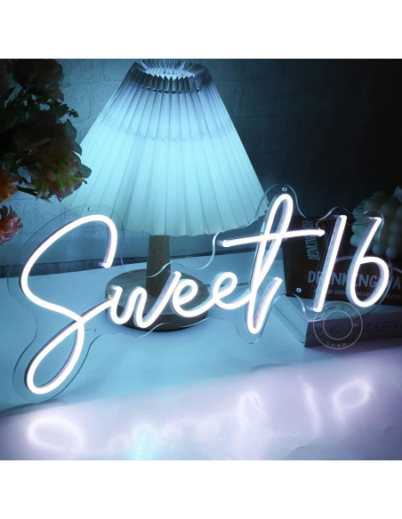Luz de Neón LED SYLHOME Sweet 16 43x18.5 cm USB Blanco Frío Luz de Neón LED SYLHOME Sweet 16 43x18.5 cm USB Blanco Frío