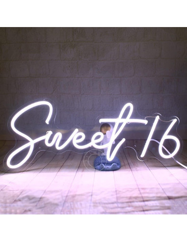 Luz de Neón LED SYLHOME Sweet 16 43x18.5 cm USB Blanco Frío