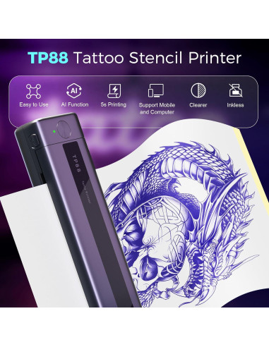 Impresora Térmica de Tatuajes Zodzi TP88 - Portátil, A4, Bluetooth