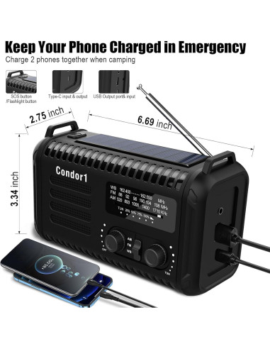 Radio de Emergencia Geartist Condor 1 20000mAh Solar y NOAA