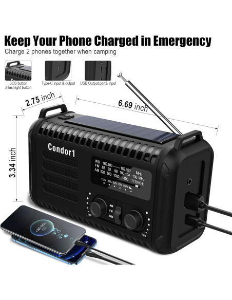 Radio de Emergencia Geartist Condor 1 20000mAh Solar y NOAA
