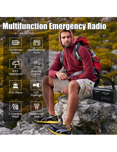 Radio de Emergencia Geartist Condor 1 20000mAh Solar y NOAA