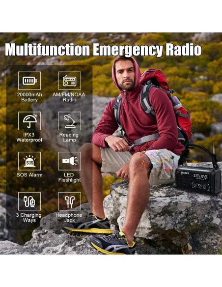 Radio de Emergencia Geartist Condor 1 20000mAh Solar y NOAA