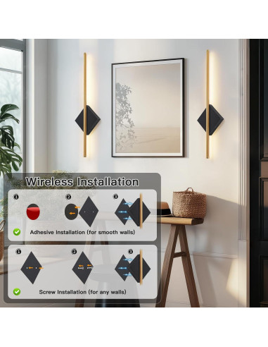 Aplique de Pared Inalámbrico KOPNKMEN 60 cm Dorado y Negro