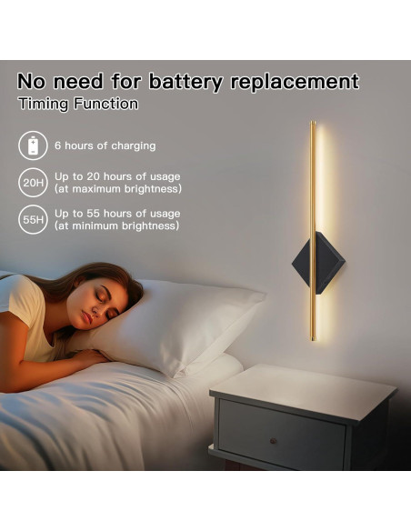 Aplique de Pared Inalámbrico KOPNKMEN 60 cm Dorado y Negro