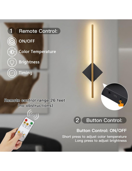 Aplique de Pared Inalámbrico KOPNKMEN 60 cm Dorado y Negro