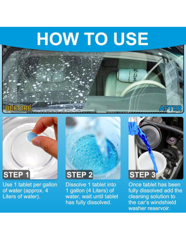 100 Tabletas de Lavado de Parabrisas YHFGTTIO, 4L por Tableta