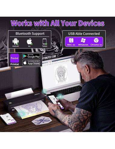 Impresora de Plantillas de Tatuaje JADENS Bluetooth 2600mAh