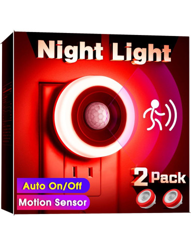 Luz Nocturna LED Briignite Roja con Sensor de Movimiento 2 Pzas