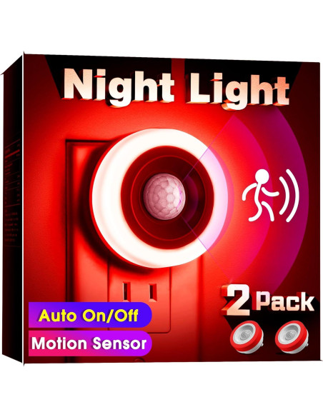 Luz Nocturna LED Briignite Roja con Sensor de Movimiento 2 Pzas