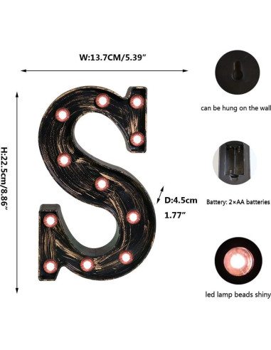Letra Iluminada OYCBUZO Estilo Vintage Industrial 22.6 cm