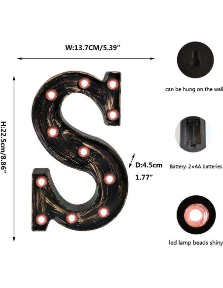Letra Iluminada OYCBUZO Estilo Vintage Industrial 22.6 cm