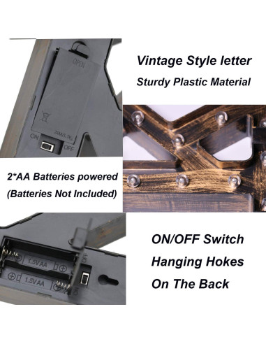 Letra Iluminada OYCBUZO Estilo Vintage Industrial 22.6 cm