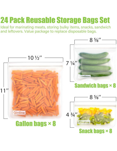 Bolsas Reutilizables Qinline 24 Piezas 1 Galón para Alimentos