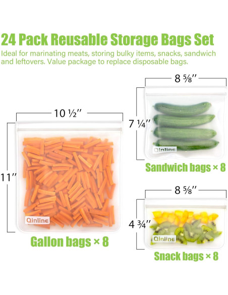 Bolsas Reutilizables Qinline 24 Piezas 1 Galón para Alimentos