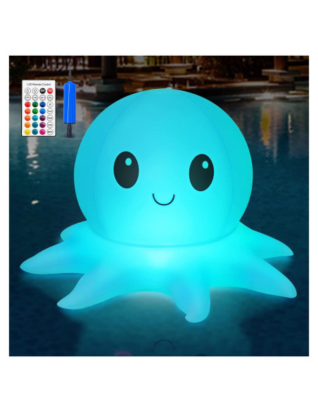 Luces Flotantes Solares Qoolife Pulpo Inflables 38cm Control Remoto