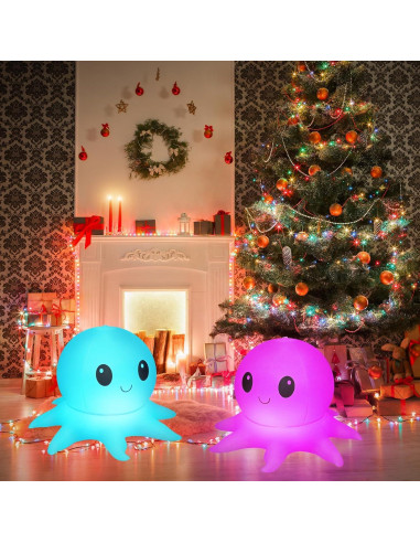 Luces Flotantes Solares Qoolife Pulpo Inflables 38cm Control Remoto