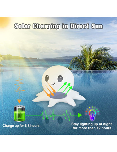 Luces Flotantes Solares Qoolife Pulpo Inflables 38cm Control Remoto