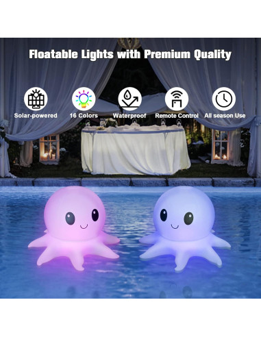 Luces Flotantes Solares Qoolife Pulpo Inflables 38cm Control Remoto