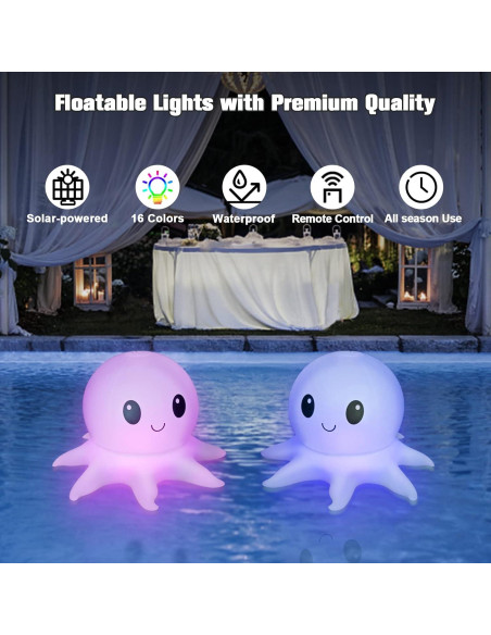 Luces Flotantes Solares Qoolife Pulpo Inflables 38cm Control Remoto