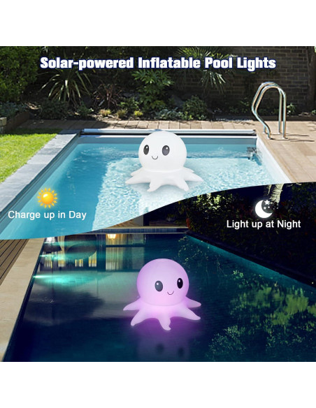 Luces Flotantes Solares Qoolife Pulpo Inflables 38cm Control Remoto